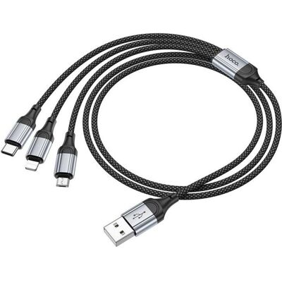 Hoco Cable cable 3in1 USB A to Lightning / Micro USB / Type C 2,4A X102 1 m black (1 m), USB Kabel Hoco Cable cable 3in1 USB A to Lightning / Micro USB / Type C 2,4A X102 1 m black (1 m), USB Kabel