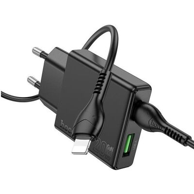 Hoco Handy-Ladegerät Slim USB-A + USB-C QC3.0 PD 3A 20W + Kabel USB-C auf Lightning N38 schwarz (20 W, 2 Ports), USB Ladegerät, Schwarz Hoco Handy-Ladegerät Slim USB-A + USB-C QC3.0 PD 3A 20W + Kabel USB-C auf Lightning N38 schwarz (20 W, 2 Ports), USB Ladegerät, Schwarz