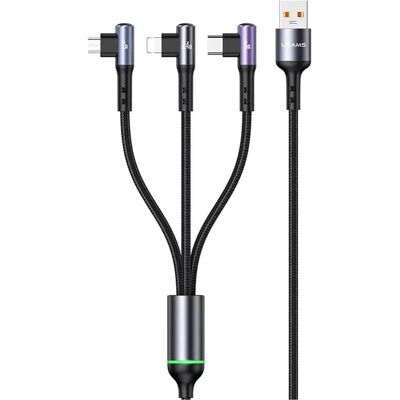 Usams - Data Cable 3in1 U80 (US-SJ561) - USB to Angled Type-C, Lightning, Micro-USB, 66W - Black (USB 3.2 Gen 1, 66 W), USB Kabel Usams - Data Cable 3in1 U80 (US-SJ561) - USB to Angled Type-C, Lightning, Micro-USB, 66W - Black (USB 3.2 Gen 1, 66 W), USB Kabel