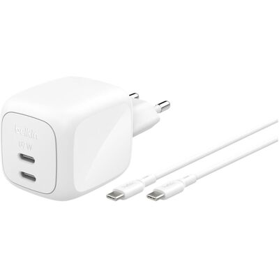 Belkin BoostCharge 67 W Dual USB-C mit PD, inkl. USB-C Kabel (67 W, 2 Ports), USB Ladegerät, Weiss Belkin BoostCharge 67 W Dual USB-C mit PD, inkl. USB-C Kabel (67 W, 2 Ports), USB Ladegerät, Weiss