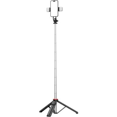 Hurtel Selfie stick WC13YDS telescopic tripod 1.3m with double lamp and phone holder - black, Selfie Stick, Schwarz Hurtel Selfie stick WC13YDS telescopic tripod 1.3m with double lamp and phone holder - black, Selfie Stick, Schwarz