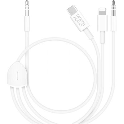 PowerGuard 3-in-1 Car Audio AUX Adapter (USB-C, 3.5mm Klinke, Lightning), Mobilgerät Adapter, Weiss PowerGuard 3-in-1 Car Audio AUX Adapter (USB-C, 3.5mm Klinke, Lightning), Mobilgerät Adapter, Weiss