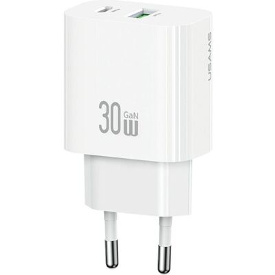 Usams Wall charger CC316 T65 30W 1xUSB-C 1xUSB-A Fast Charging white (30 W, 2 Ports), USB Ladegerät, Weiss Usams Wall charger CC316 T65 30W 1xUSB-C 1xUSB-A Fast Charging white (30 W, 2 Ports), USB Ladegerät, Weiss