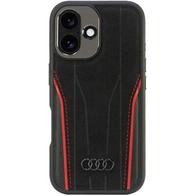 Audi Leder MagSafe iPhone 16 - Hartschalen Smartphone, Schwarz-Rot Audi Leder MagSafe iPhone 16 - Hartschalen Smartphone, Schwarz-Rot