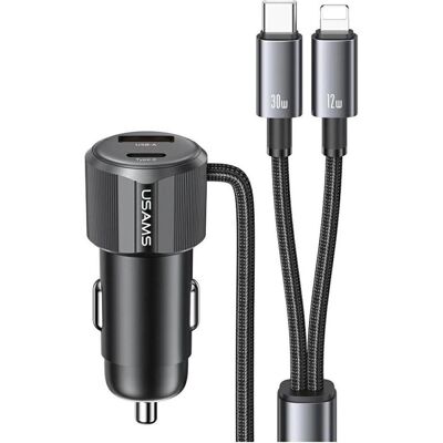 Usams YT Series CC287 Car Charger 66W 1xUSB-A 1xUSB-C + 2in1 USB-C/Lightning Cable, Auto Adapter, Schwarz Usams YT Series CC287 Car Charger 66W 1xUSB-A 1xUSB-C + 2in1 USB-C/Lightning Cable, Auto Adapter, Schwarz