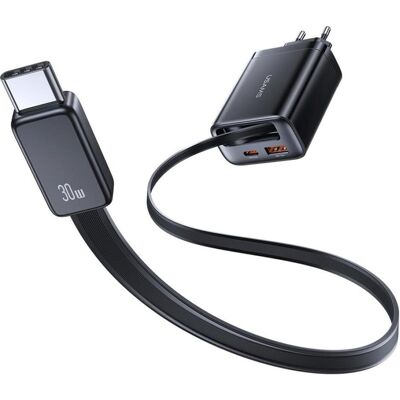 Usams CC296 30W Fast Charger With Retractable Type-C Cable (EU) - Xiang Series White (30 W, 2 Ports), USB Ladegerät, Weiss, Schwarz Usams CC296 30W Fast Charger With Retractable Type-C Cable (EU) - Xiang Series White (30 W, 2 Ports), USB Ladegerät, Weiss, Schwarz