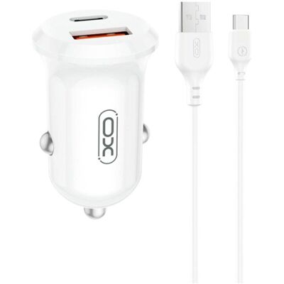 xO car charger CC69 PD 30W QC 1x USB 1x USB-C white + cable USB - USB-C, Auto Adapter, Weiss xO car charger CC69 PD 30W QC 1x USB 1x USB-C white + cable USB - USB-C, Auto Adapter, Weiss