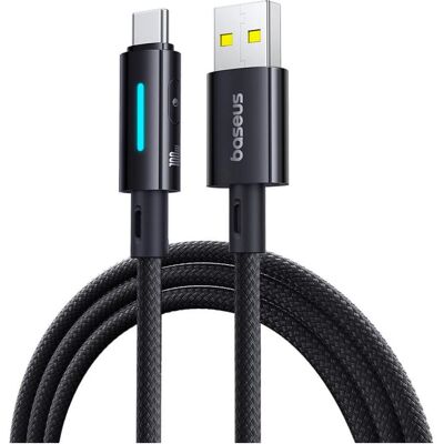 Baseus USB-A to USB-C Cable Lit Button Control, 100W, 5A, 2m, Black (2 m, 100 W), USB Kabel Baseus USB-A to USB-C Cable Lit Button Control, 100W, 5A, 2m, Black (2 m, 100 W), USB Kabel