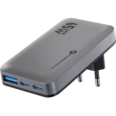 Forcell 65W GaN III (65 W, 3 Ports), USB Ladegerät, Grau Forcell 65W GaN III (65 W, 3 Ports), USB Ladegerät, Grau