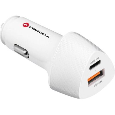 Forcell USB + USB-C 38W Autoladegerät, Auto Adapter, Weiss Forcell USB + USB-C 38W Autoladegerät, Auto Adapter, Weiss