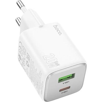 Hoco Adapter charger USB A + Type C PD QC 3A 20W N41 white (20 W, 2 Ports), USB Ladegerät, Weiss Hoco Adapter charger USB A + Type C PD QC 3A 20W N41 white (20 W, 2 Ports), USB Ladegerät, Weiss