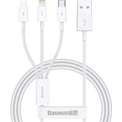 Baseus Silky 3-in-1 USB-A 100W 1.5m Weiss (1.50 m, 100 W), USB Kabel Baseus Silky 3-in-1 USB-A 100W 1.5m Weiss (1.50 m, 100 W), USB Kabel