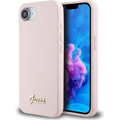 Guess - Silicone Script Metal Logo (GUHMPSE4SMBSLP) - iPhone 16e - Pink (Apple iPhone 16e, Apple iPhone 17e), Smartphone Hülle, Rosa Guess - Silicone Script Metal Logo (GUHMPSE4SMBSLP) - iPhone 16e - Pink (Apple iPhone 16e, Apple iPhone 17e), Smartphone Hülle, Rosa