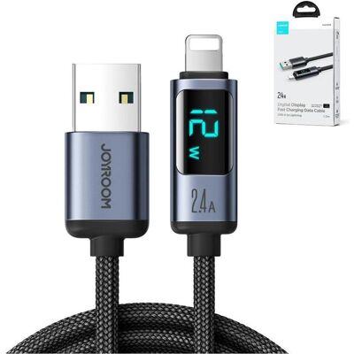 Joyroom S-AL012A16 Prism Series 2.4A USB-A to Lightning Digital Display Fast Charging Data Cable 1.2m-Black (1.20 m, USB 2.0), USB Kabel Joyroom S-AL012A16 Prism Series 2.4A USB-A to Lightning Digital Display Fast Charging Data Cable 1.2m-Black (1.20 m, USB 2.0), USB Kabel