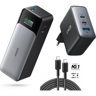 Anker 737 - Power Bank (Powercore 24K) + 736 Nano II Ladegerät (100W) + 322 USB -C -Kabe (24000 mAh, 100 W, 88.80 Wh), Powerbank, Grau, Schwarz Anker 737 - Power Bank (Powercore 24K) + 736 Nano II Ladegerät (100W) + 322 USB -C -Kabe (24000 mAh, 100 W, 88.80 Wh), Powerbank, Grau, Schwarz