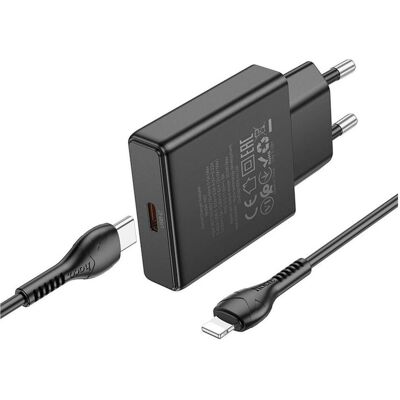 Hoco Adapter slim wall charger Type C + cable Type C to Lightning PD QC 30W N37 black (20 W, 1 Port), USB Ladegerät, Schwarz Hoco Adapter slim wall charger Type C + cable Type C to Lightning PD QC 30W N37 black (20 W, 1 Port), USB Ladegerät, Schwarz