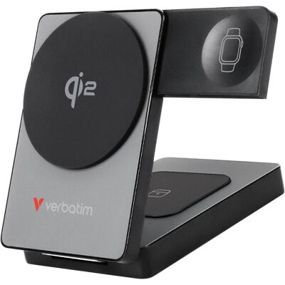 Verbatim Charge 'n' Go Qi2 3-in-1 Magnetic Wireless Power Bank, 5000 mAh, USB-C, Grey (5000 mAh, 20 W, 19.25 Wh), Powerbank, Grau Verbatim Charge 'n' Go Qi2 3-in-1 Magnetic Wireless Power Bank, 5000 mAh, USB-C, Grey (5000 mAh, 20 W, 19.25 Wh), Powerbank, Grau