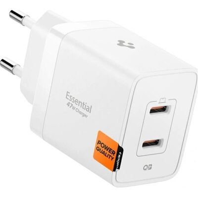 Spigen Essential 47W Wall Charger EE472EU - White (47 W, 2 Ports), USB Ladegerät, Weiss Spigen Essential 47W Wall Charger EE472EU - White (47 W, 2 Ports), USB Ladegerät, Weiss