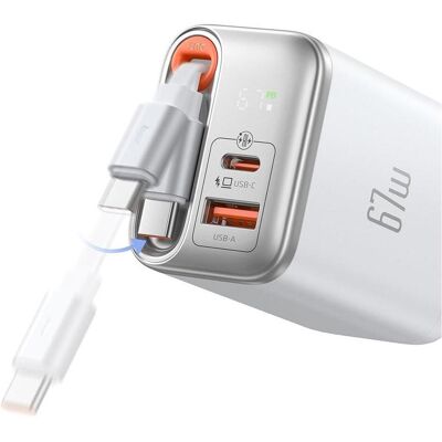 Mcdodo - 67W Ladegerät mit Display und einziehbarem Typ-C Ladekabel (67 W, 3 Ports), USB Ladegerät, Weiss Mcdodo - 67W Ladegerät mit Display und einziehbarem Typ-C Ladekabel (67 W, 3 Ports), USB Ladegerät, Weiss