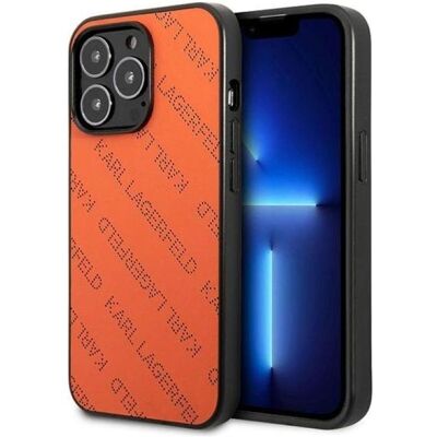 Karl Lagerfeld Orangen Perforierte iPhone 13 Pro Hülle - Luxusstil Karl Lagerfeld Orangen Perforierte iPhone 13 Pro Hülle - Luxusstil