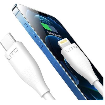 Lito - Data Cable Liquid Silicone (LD03) - Type-C to Lightning, Fast Charging, 60W, 1m - White (1 m, 60 W), USB Kabel Lito - Data Cable Liquid Silicone (LD03) - Type-C to Lightning, Fast Charging, 60W, 1m - White (1 m, 60 W), USB Kabel