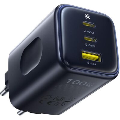 Baseus PicoGo AE11 Fast Charger 2C+U 100W EU Cosmic Black (100 W, 3 Ports), USB Ladegerät, Schwarz Baseus PicoGo AE11 Fast Charger 2C+U 100W EU Cosmic Black (100 W, 3 Ports), USB Ladegerät, Schwarz