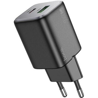Hoco Adapter charger USB A + Type C PD QC 3A 20W N41 black (20 W, 2 Ports), USB Ladegerät, Schwarz Hoco Adapter charger USB A + Type C PD QC 3A 20W N41 black (20 W, 2 Ports), USB Ladegerät, Schwarz
