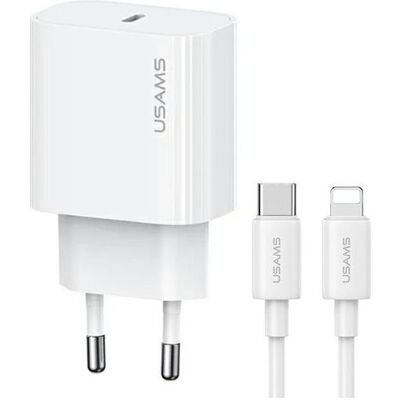 Usams Ład. siec. 1xUSB-C T65 PD20W PD Fast Charging US-CC226 + kabel USB-C/Lightning US-SJ712 30W bi (20 W, 1 Port), USB Ladegerät, Weiss Usams Ład. siec. 1xUSB-C T65 PD20W PD Fast Charging US-CC226 + kabel USB-C/Lightning US-SJ712 30W bi (20 W, 1 Port), USB Ladegerät, Weiss