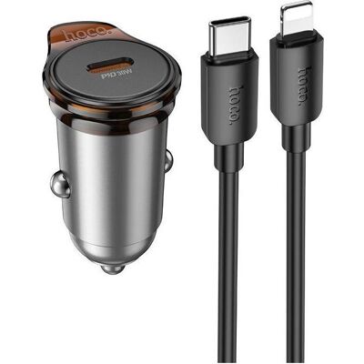 Hoco Auto charger car charger Type C + cable Type C to Lightning PD QC 30W NZ16 metal gray, Auto Adapter, Grau Hoco Auto charger car charger Type C + cable Type C to Lightning PD QC 30W NZ16 metal gray, Auto Adapter, Grau