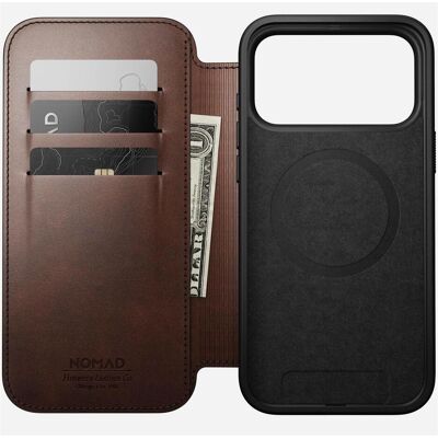 Nomad Modern Leather Folio - Lederhülle für iPhone Max, Horween-Leder (Apple iPhone 17 Pro Max), Smartphone Hülle, Braun Nomad Modern Leather Folio - Lederhülle für iPhone Max, Horween-Leder (Apple iPhone 17 Pro Max), Smartphone Hülle, Braun