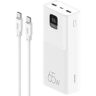 Usams Powerbank PB68 30000mAh 65W QC3.0+PD Fast Charge + kabel USB-C/USB-C 100W biały/white ATXLOGTC (30000 mAh, 65 W), Powerbank, Weiss Usams Powerbank PB68 30000mAh 65W QC3.0+PD Fast Charge + kabel USB-C/USB-C 100W biały/white ATXLOGTC (30000 mAh, 65 W), Powerbank, Weiss