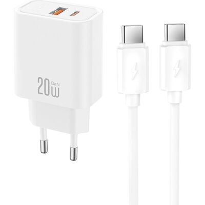 xO Steckdosenladegerät CE40 PD 20 W, 1x USB-C, 1x USB, weiss + Kabel USB-C – USB-C (20 W, 2 Ports), USB Ladegerät, Weiss xO Steckdosenladegerät CE40 PD 20 W, 1x USB-C, 1x USB, weiss + Kabel USB-C – USB-C (20 W, 2 Ports), USB Ladegerät, Weiss