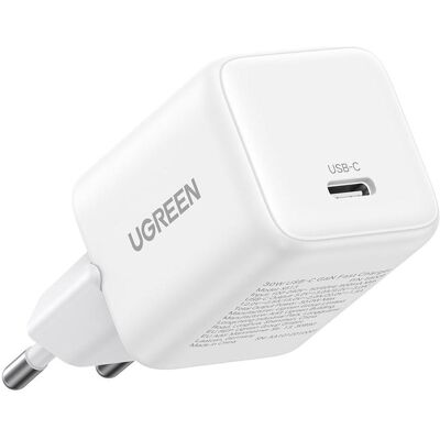 Ugreen - Wall Charger X513 (65009) - USB-C, GaN, Fast Charging, 30W, QC4, 5V/3A - White (30 W, 1 Port), USB Ladegerät, Weiss Ugreen - Wall Charger X513 (65009) - USB-C, GaN, Fast Charging, 30W, QC4, 5V/3A - White (30 W, 1 Port), USB Ladegerät, Weiss