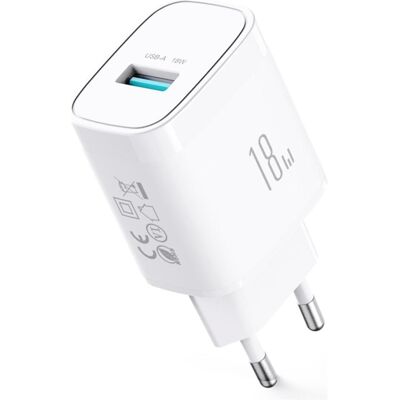 Joyroom JR-TF4 18W Charger (EU) + A9 A to C 3A 1m - White (18 W, 1 Port), USB Ladegerät, Weiss Joyroom JR-TF4 18W Charger (EU) + A9 A to C 3A 1m - White (18 W, 1 Port), USB Ladegerät, Weiss