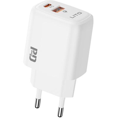 Lito - Wall Charger (LC28) - Type-C, USB, PD20W, Charge, PC Fireproof, 5V/3A - White (20 W), USB Ladegerät, Weiss Lito - Wall Charger (LC28) - Type-C, USB, PD20W, Charge, PC Fireproof, 5V/3A - White (20 W), USB Ladegerät, Weiss