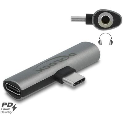 Delock USB Type-C zu Klinkenbuchse und USB Type-C (USB-C, 3.5mm Klinke, USB-C), Mobilgerät Adapter, Grau Delock USB Type-C zu Klinkenbuchse und USB Type-C (USB-C, 3.5mm Klinke, USB-C), Mobilgerät Adapter, Grau