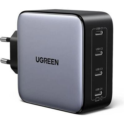 Ugreen 100W GaN Tech Fast Wall Charger, 4x USB-C Black, 4-in-1 (100 W, 4 Ports), USB Ladegerät, Schwarz Ugreen 100W GaN Tech Fast Wall Charger, 4x USB-C Black, 4-in-1 (100 W, 4 Ports), USB Ladegerät, Schwarz