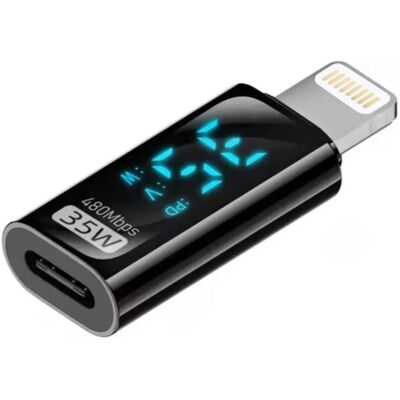 PowerGuard VoltCheck USB-C to Lightning Konverter LED Volt Watt Display 35W 480 Mbps (USB-C, Lightning), Mobilgerät Adapter, Transparent PowerGuard VoltCheck USB-C to Lightning Konverter LED Volt Watt Display 35W 480 Mbps (USB-C, Lightning), Mobilgerät Adapter, Transparent