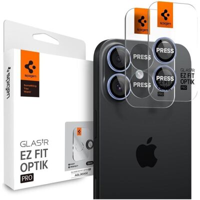 Spigen Glass tR EZ Fit Optik Pro 2 Pack (2 Stk., Apple iPhone 16, Apple iPhone 16 Plus, Apple iPhone 17), Smartphone Schutzfolie, Blau Spigen Glass tR EZ Fit Optik Pro 2 Pack (2 Stk., Apple iPhone 16, Apple iPhone 16 Plus, Apple iPhone 17), Smartphone Schutzfolie, Blau