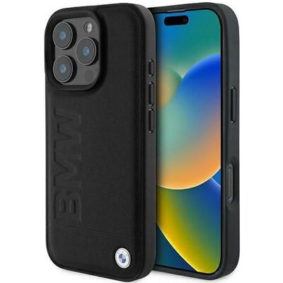BMW iPhone 16 Pro Leder Hot Stamp Schutzhülle - Schwarz BMW iPhone 16 Pro Leder Hot Stamp Schutzhülle - Schwarz