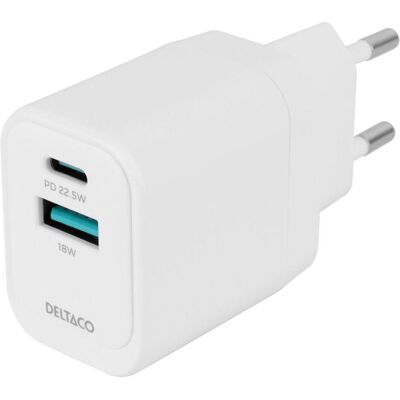 Deltaco Wandladegerät - USB-A 18W, USB-C PD 20W Deltaco Wandladegerät - USB-A 18W, USB-C PD 20W