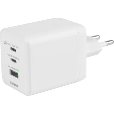 Deltaco USBC-GAN06 (100 W, 3 Ports), USB Ladegerät, Weiss Deltaco USBC-GAN06 (100 W, 3 Ports), USB Ladegerät, Weiss