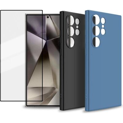 Screenguard Ocean Style Duo Silikon Hüllen & Panzerglas (Samsung Galaxy S24 Ultra), Smartphone Hülle, Schwarz, Blau Screenguard Ocean Style Duo Silikon Hüllen & Panzerglas (Samsung Galaxy S24 Ultra), Smartphone Hülle, Schwarz, Blau