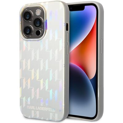 Karl Lagerfeld iPhone 14 Pro Max Iridescent Monogram Case (Apple iPhone 14 Pro Max), Smartphone Hülle, Silber Karl Lagerfeld iPhone 14 Pro Max Iridescent Monogram Case (Apple iPhone 14 Pro Max), Smartphone Hülle, Silber