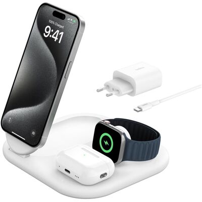 Belkin BoostCharge 3-in-1 Qi2 Ladestation (15 W), Wireless Charger, Weiss Belkin BoostCharge 3-in-1 Qi2 Ladestation (15 W), Wireless Charger, Weiss