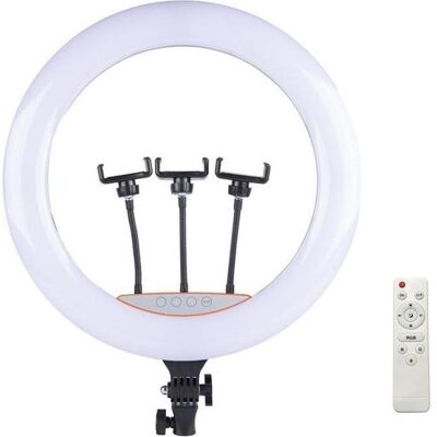 iLike Elight SR18 45cm LED Light Ring with 3x Smartphone holder + 220V Adapter + BT remote, Selfie Stick, Schwarz iLike Elight SR18 45cm LED Light Ring with 3x Smartphone holder + 220V Adapter + BT remote, Selfie Stick, Schwarz