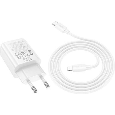 Hoco Adapter wall charger USB A + Type C + cable Type C to Lightning PD QC3.0 3A 20W N61 white (20 W, 2 Ports), USB Ladegerät, Weiss Hoco Adapter wall charger USB A + Type C + cable Type C to Lightning PD QC3.0 3A 20W N61 white (20 W, 2 Ports), USB Ladegerät, Weiss
