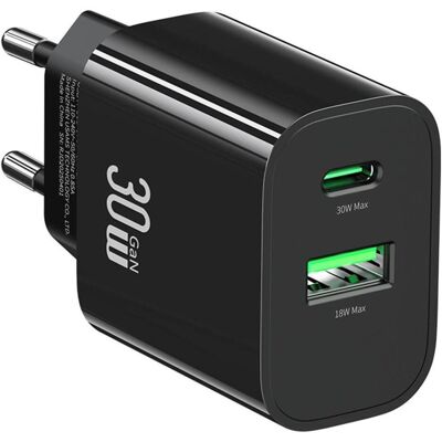 Usams Ładowarka sieciowa CC316 T65 30W 1xUSB-C 1xUSB-A Fast Charging black (30 W, 2 Ports), USB Ladegerät, Schwarz Usams Ładowarka sieciowa CC316 T65 30W 1xUSB-C 1xUSB-A Fast Charging black (30 W, 2 Ports), USB Ladegerät, Schwarz