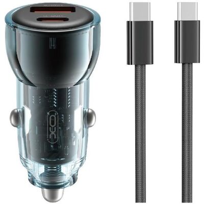 xO Autoladegerät CC60 60W 1x USB 1x USB-C schwarz + USB-C - USB-C Kabel, Auto Adapter, Schwarz xO Autoladegerät CC60 60W 1x USB 1x USB-C schwarz + USB-C - USB-C Kabel, Auto Adapter, Schwarz