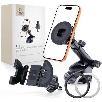 Tech-Protect N62 2in1 Universal & Magnetischer Magsafe Autohalter Für Dashboard & Belüftung Schwarz, Smartphone Halterung, Schwarz Tech-Protect N62 2in1 Universal & Magnetischer Magsafe Autohalter Für Dashboard & Belüftung Schwarz, Smartphone Halterung, Schwarz